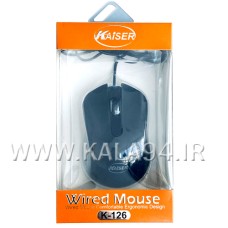 موس سیمی KAISER K-126 / دارای 3 کلید / کابل 1.5 متر درگاه USB / کلید نرم و مقاوم با دقت بالا در ضرب مداوم / تک پک طلقی ویترینی